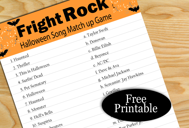 Free Printable Halloween Song Match-up Game with Answer Key