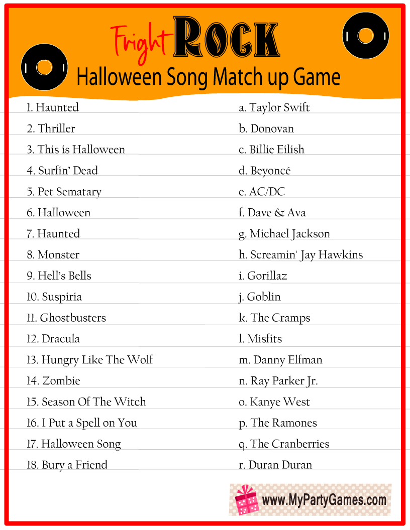 Free Printable Halloween Song Match-up Game