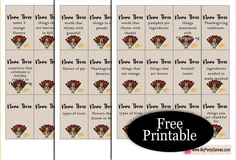 Free Printable Five-Second Thanksgiving Game