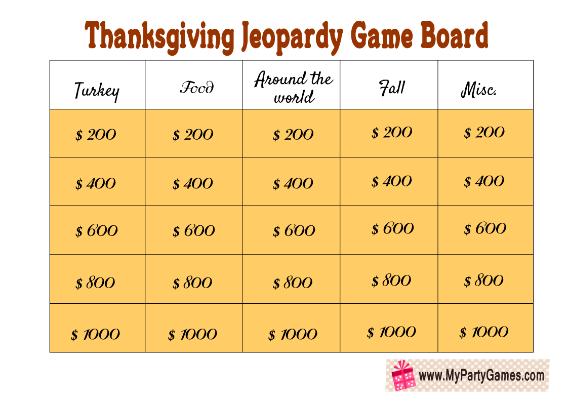 Free Printable Jeopardy-inspired Game for Thanksgiving 