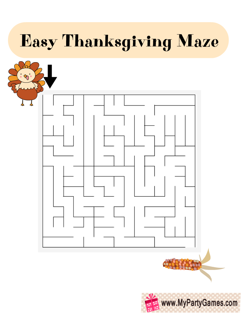 Free Printable Easy Maze for Thanksgiving (with Solution)