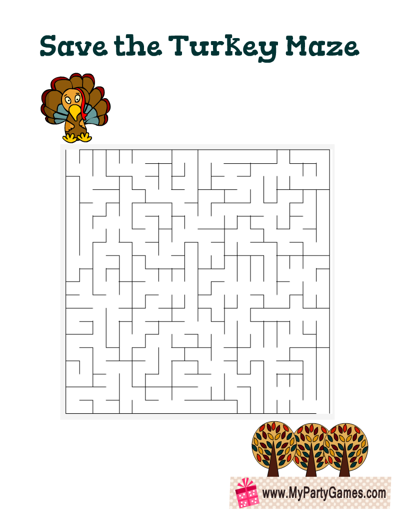 Save the Turkey, Free Printable Thanksgiving Maze with Solution