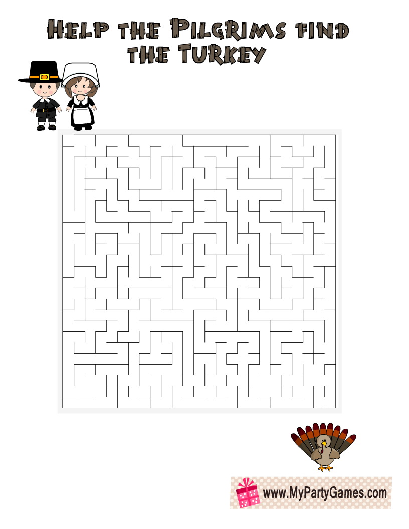 Help the Pilgrims Find the turkey (Free Printable Thanksgiving Maze)