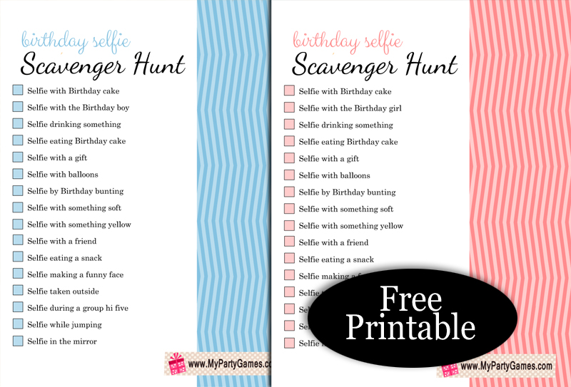 Free Printable Birthday Selfie Scavenger Hunt Game