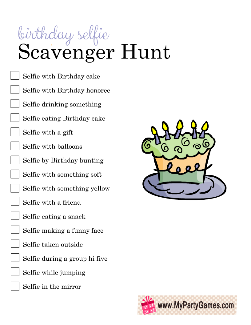 Free Printable Birthday Selfie Scavenger Hunt Game 