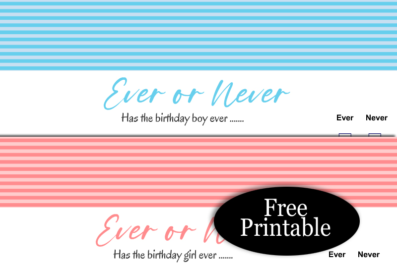 Free Printable Ever or Never Birthday Game