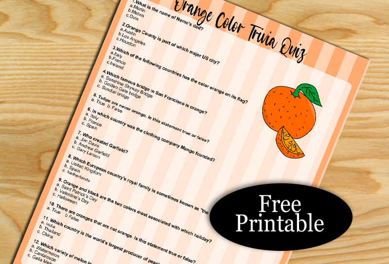 Free Printable Orange Color Trivia Quiz for Thanksgiving and Fall