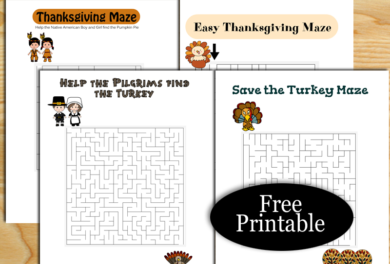 Free Printable Thanksgiving Mazes with Solutions