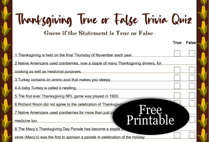 Thanksgiving Trivia Game, Think Fast Game, Thanksgiving Printable Games,  Fun Friendsgiving Game, Zoom Game, Family Game, Instant Download