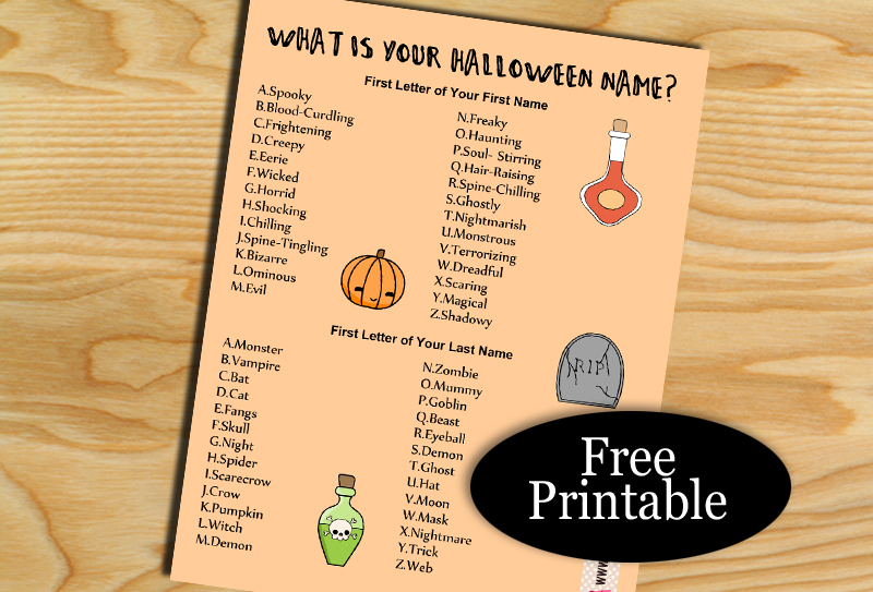 Free Printable What is your Halloween Name? Game