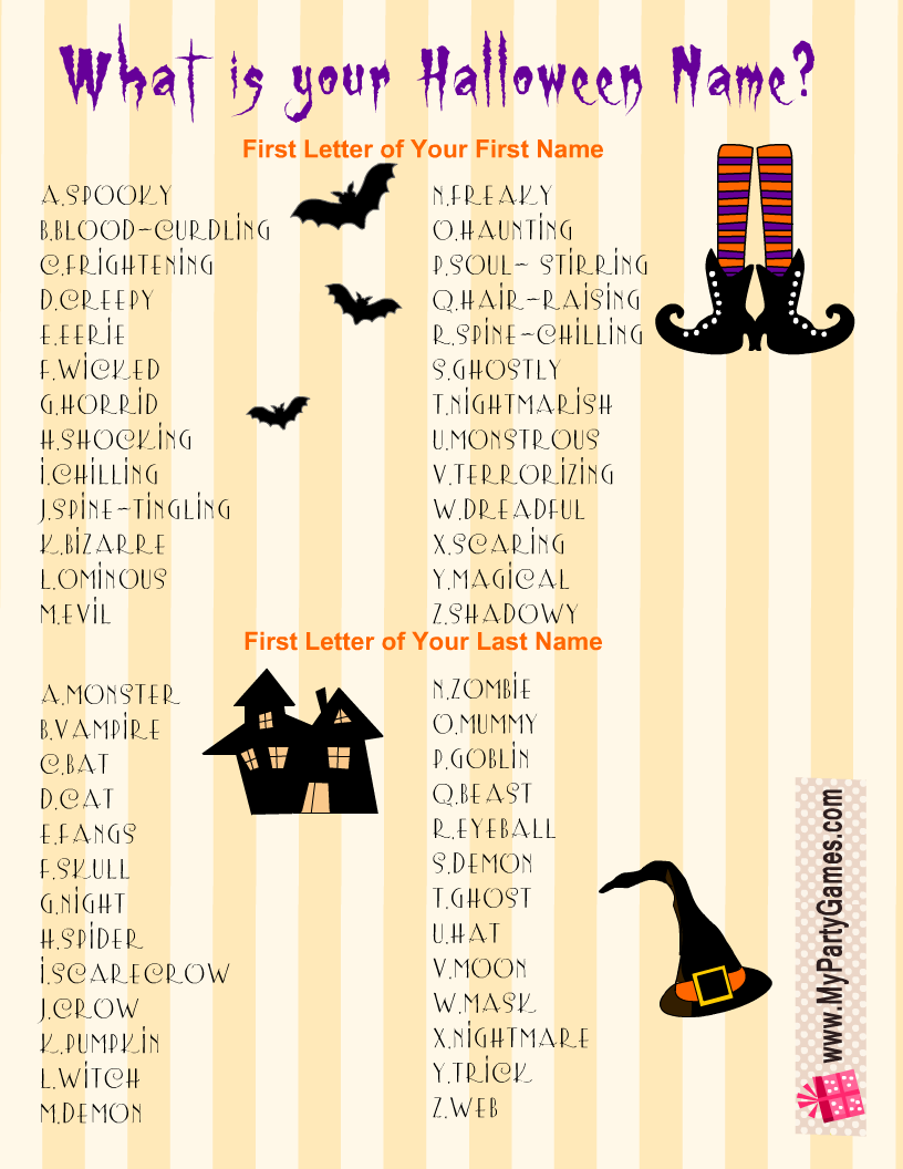 What is your Halloween Name? Game Printable