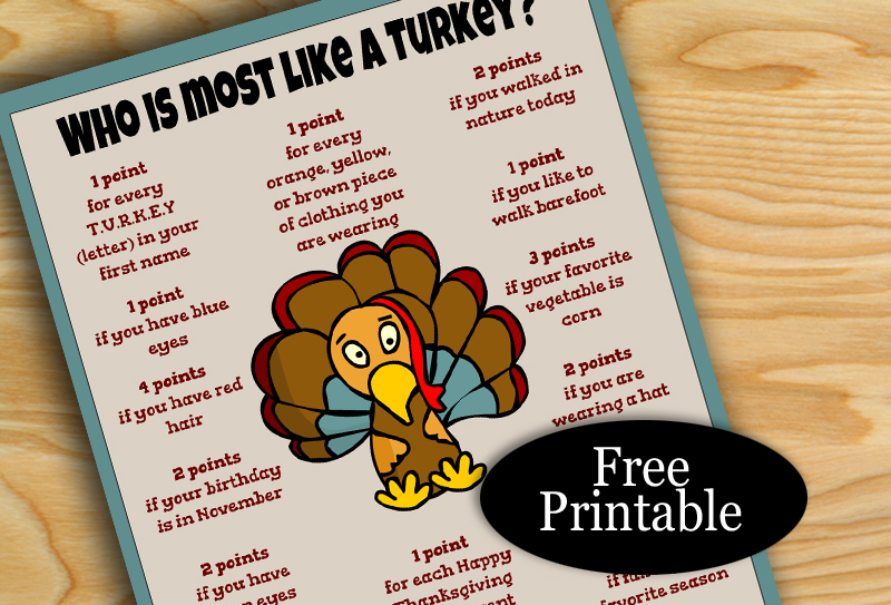 Who is Most like a Turkey? Free Printable Thanksgiving Game