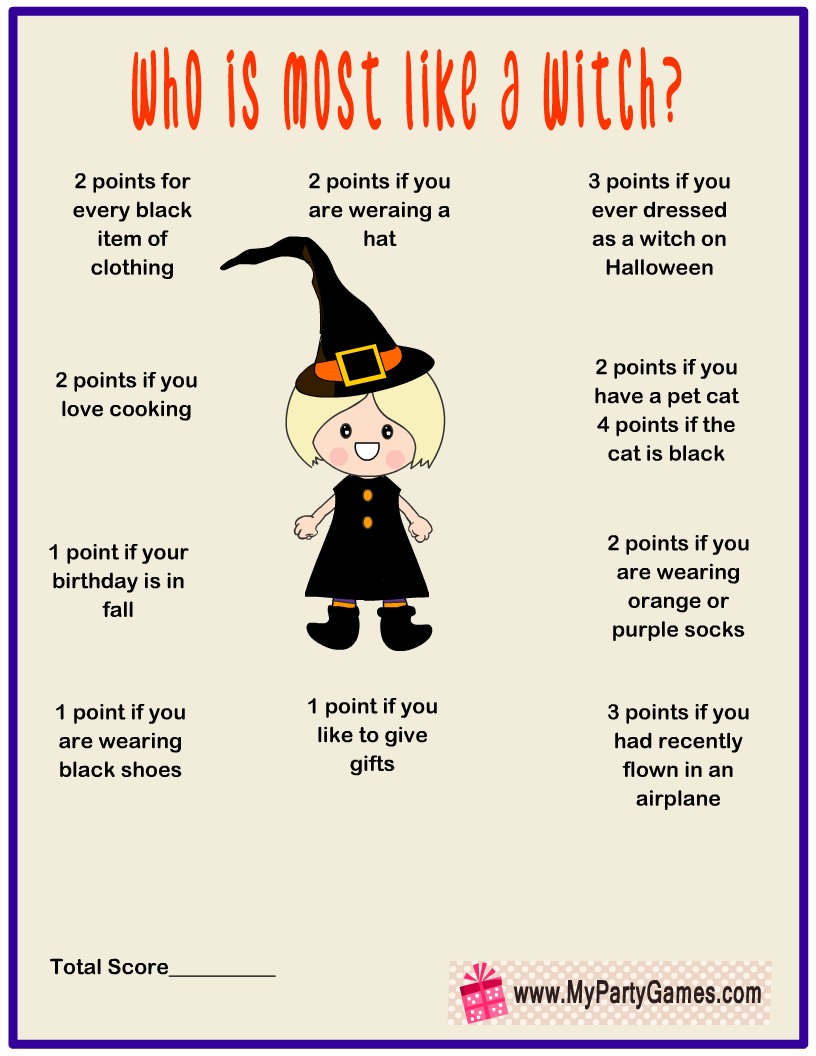 Who is Most Like a Witch? Free Printable Halloween Game