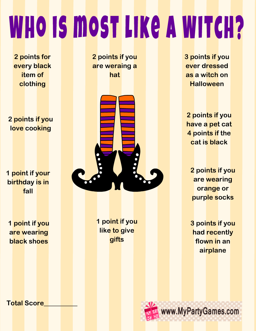 Free Printable Who is Most Like a Witch? Halloween Game