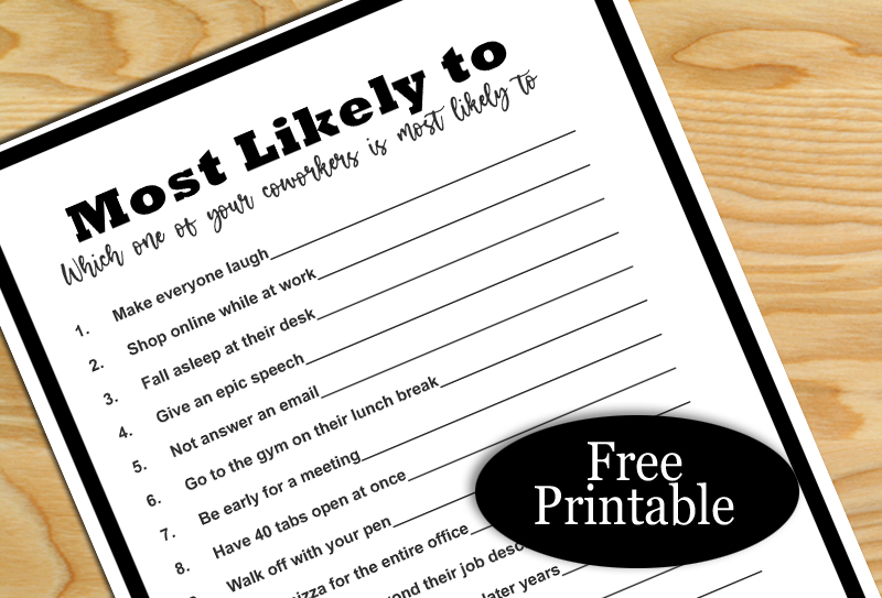 Free Printable Most Likely to, Office Party Game