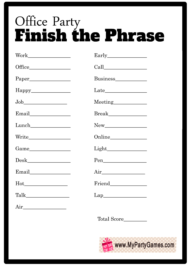 Free Printable Finish the Phrase Game for Office Party