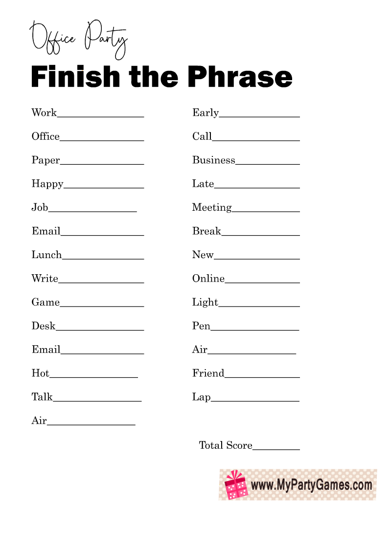 Free Printable Finish the Phrase, Office Party Game