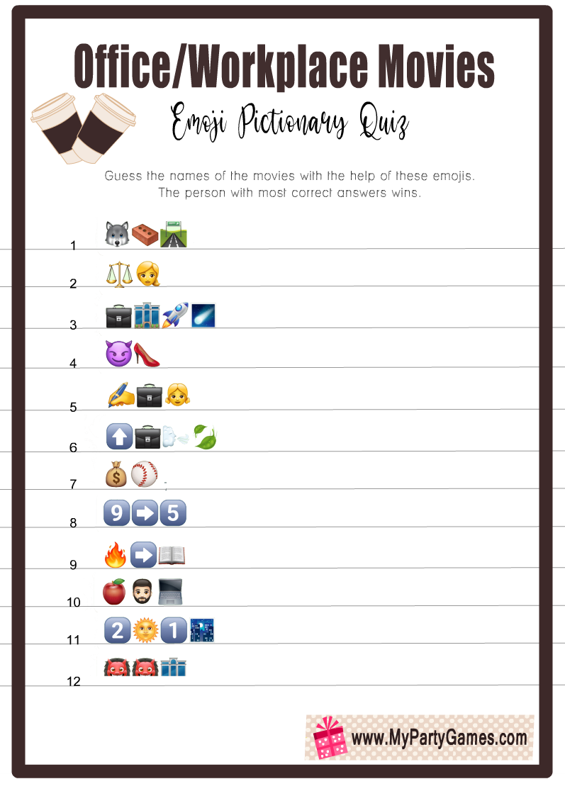 Free Printable Office/Work Movies Emoji Quiz