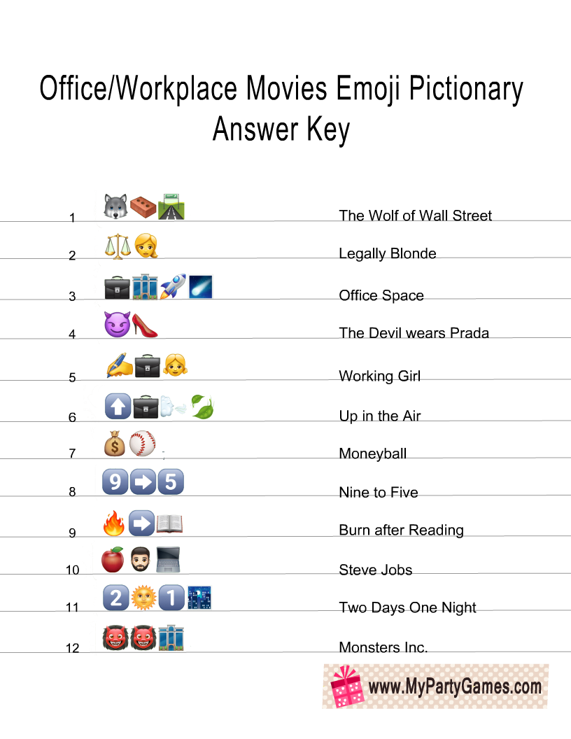 Office/Workplace Movies Emoji Quiz Answer Key