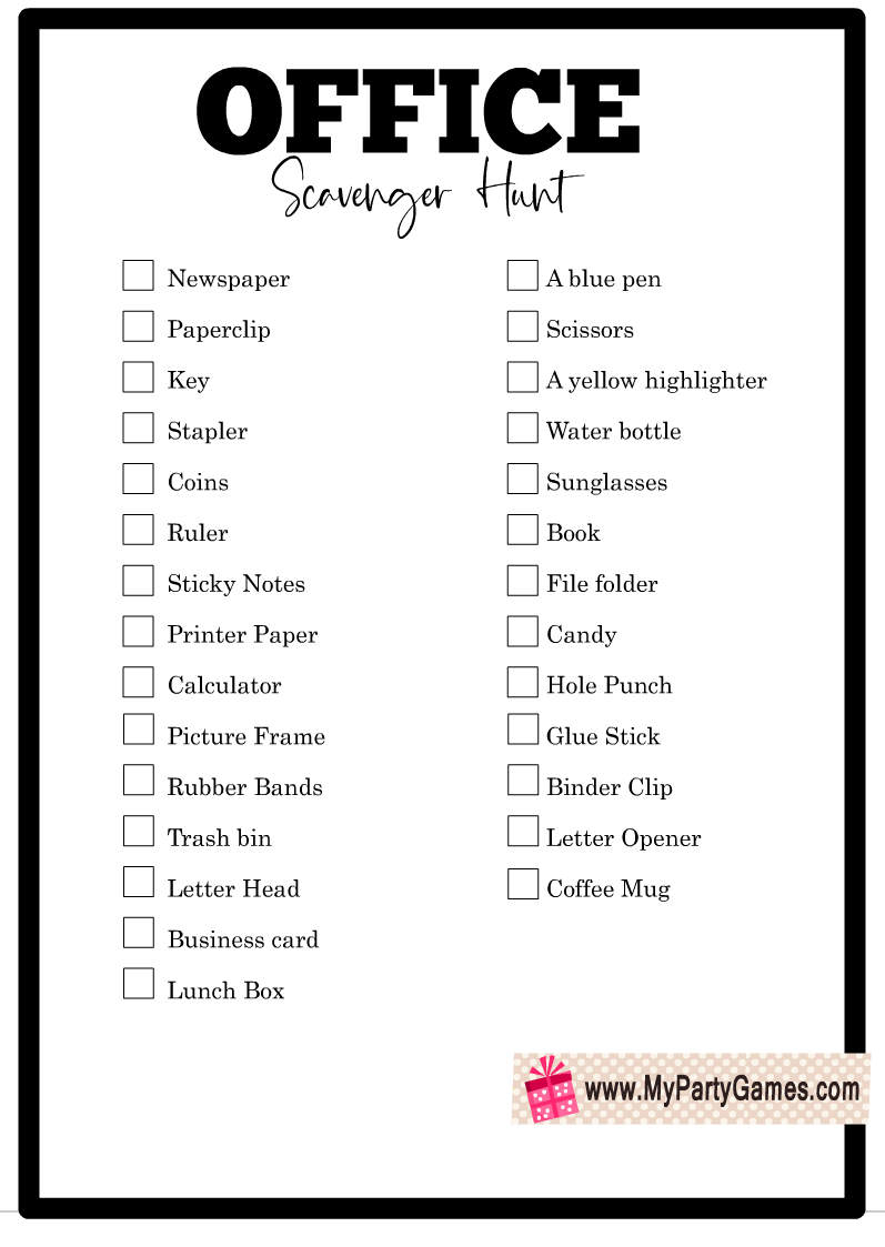Office Scavenger Hunt Game Printable
