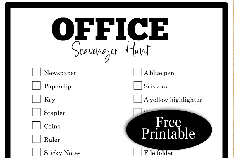 Free Printable Office Scavenger Hunt Game