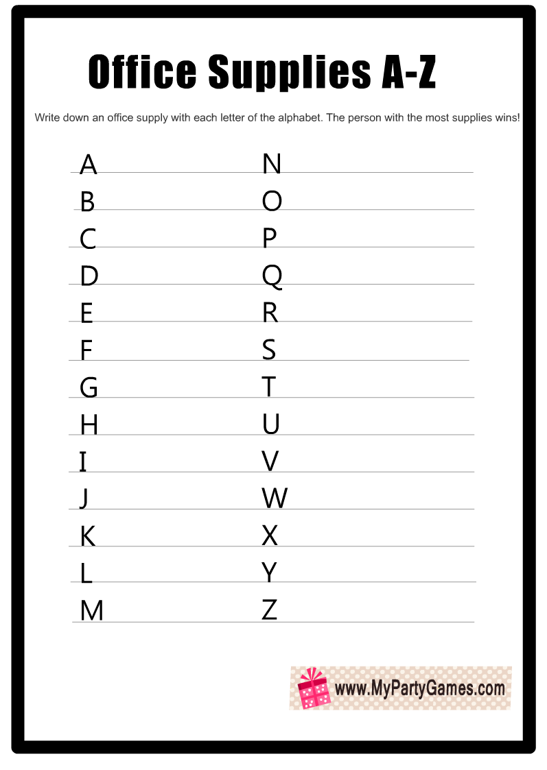 Free Printable Office Supplies A-Z Game