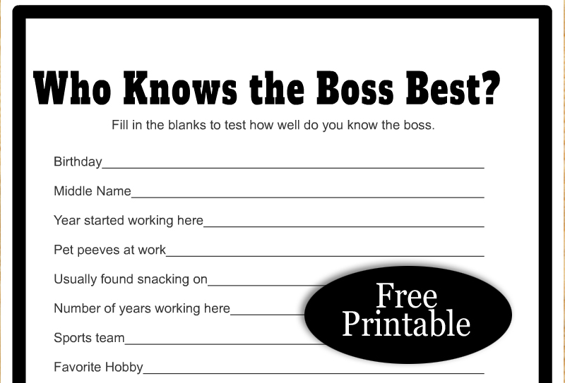 Free Printable Who Knows the Boss Best? Office Party Game