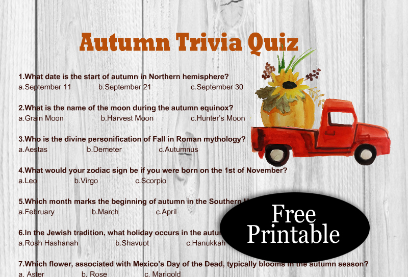 Free Printable Autumn Trivia Quiz with Answer Key