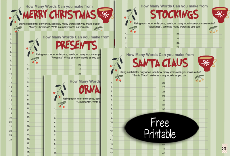 Free Printable How many Words can you Make? Christmas Game