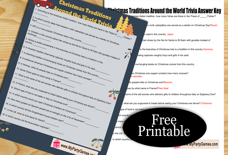 Free Printable Christmas Traditions Around the World Trivia
