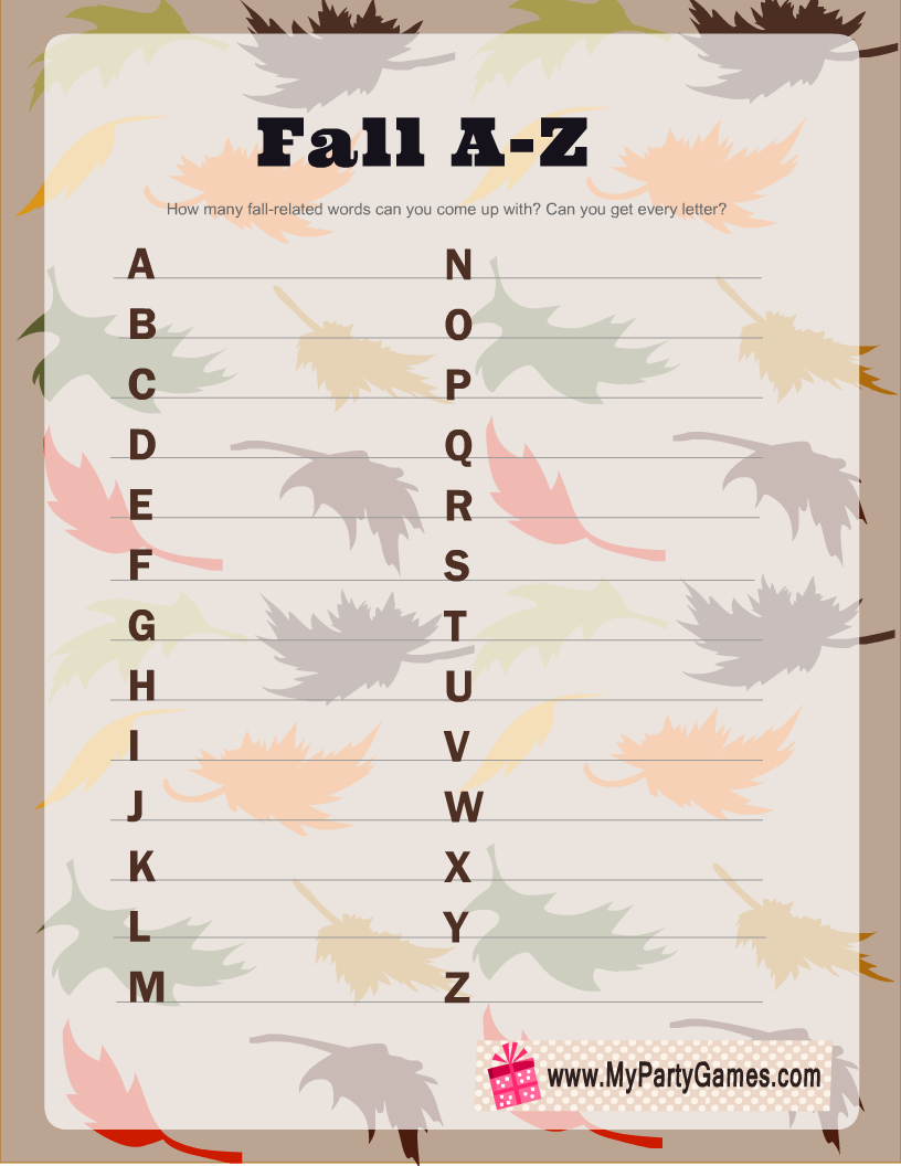 Fall A-Z Game Printable