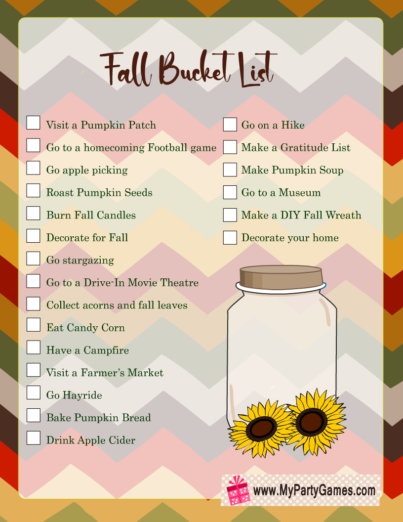 Free Printable Fall Bucket List Game