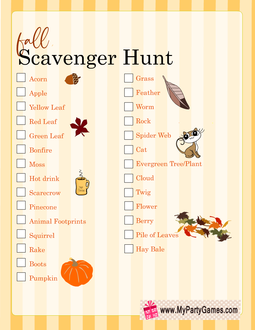 Free Printable Fall Scavenger Hunt Game