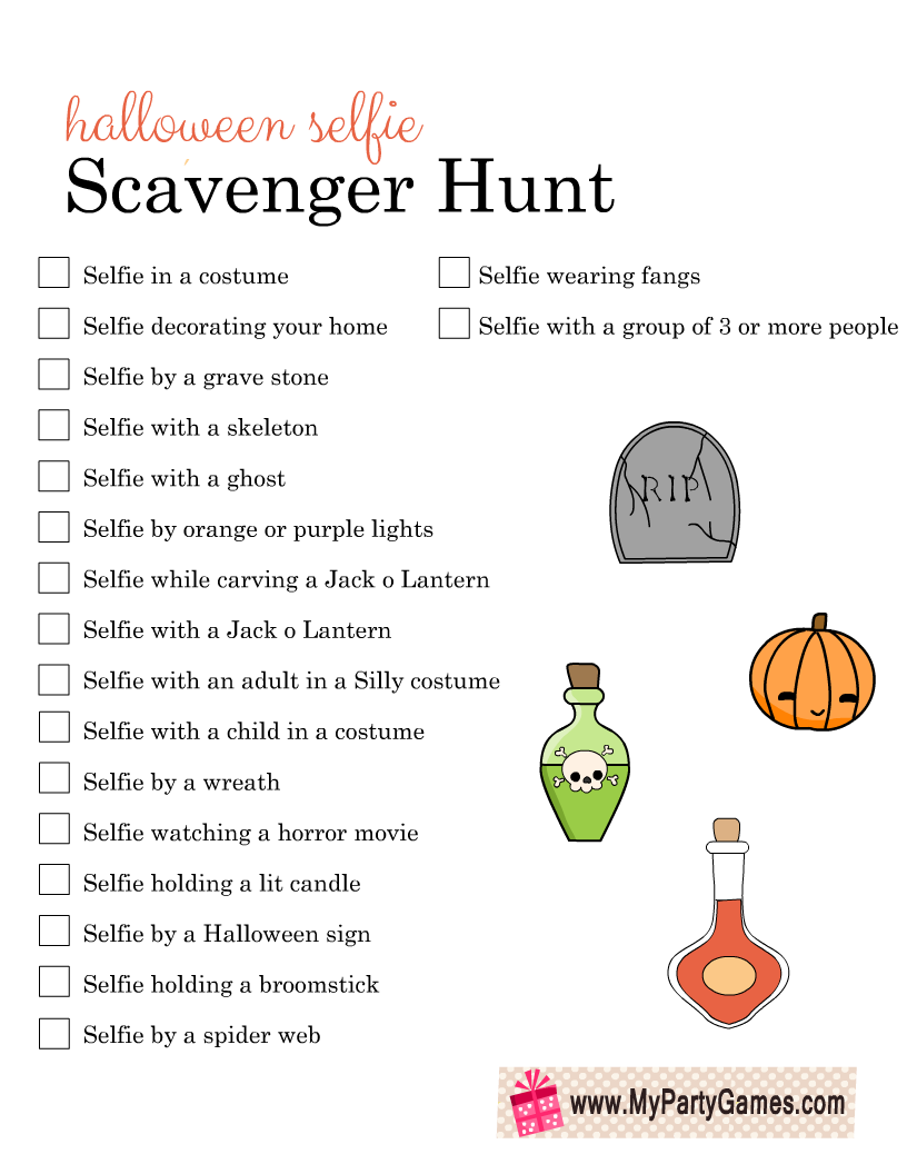 Free Printable Halloween Selfie Scavenger Hunt Game