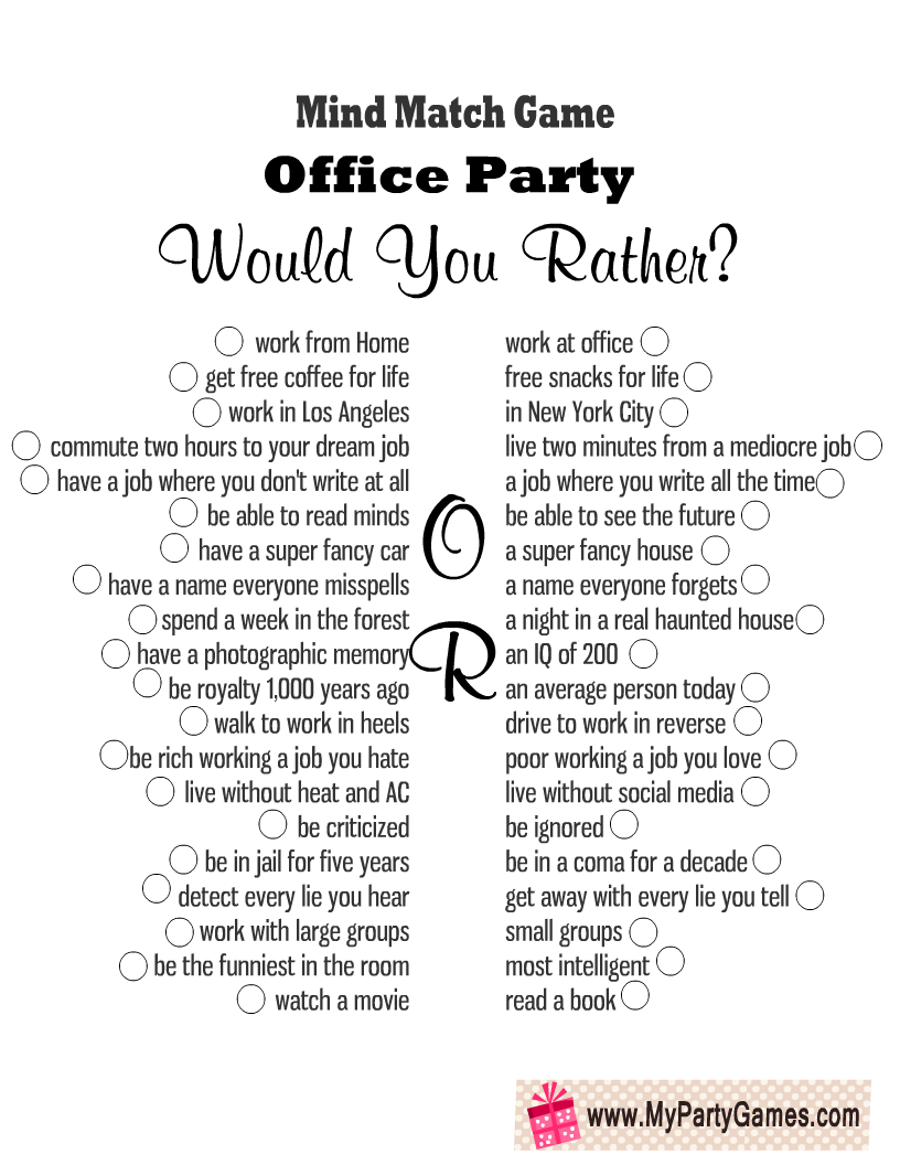 Free Printable Office Party "Would You Rather"? Game
