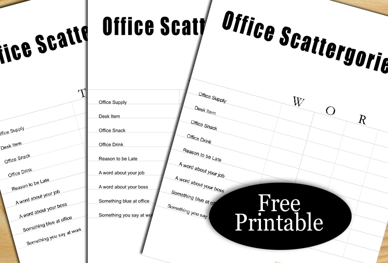 Free Printable Office Party Scattergories Game