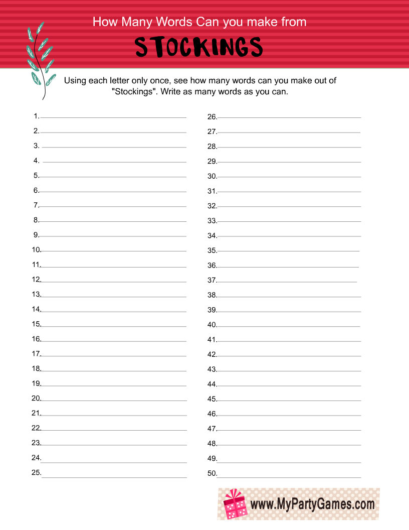 How many words can you make out of "Stockings"?