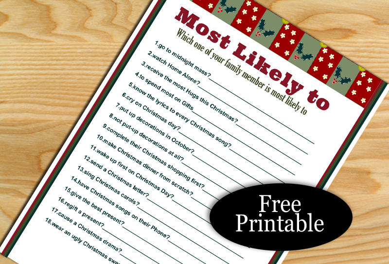 Most Likely to, Free Printable Christmas Family Game