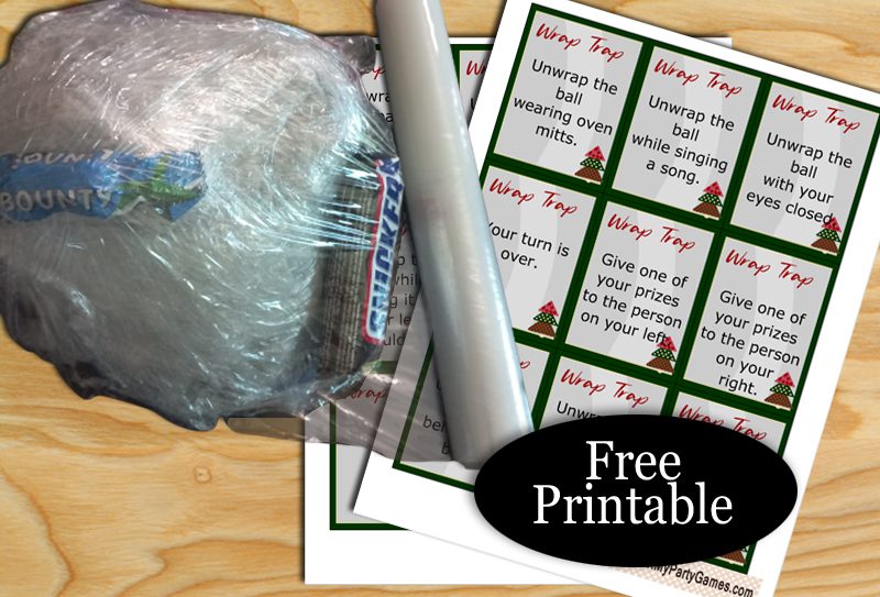 Christmas Saran Wrap Game (Free Printable Challenge Cards)