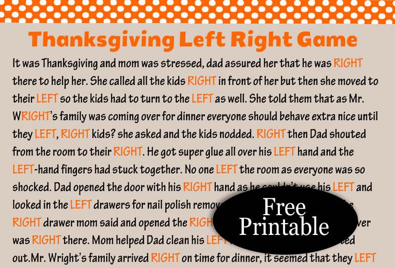Free Printable Thanksgiving Left Right Game (Hilarious)