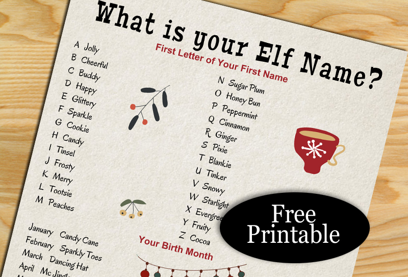 Free Printable What is Your Elf Name? Christmas Game