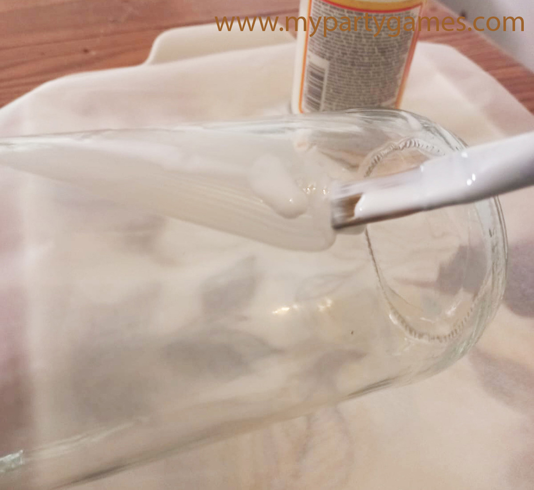 Step one to create DIY frosted Mason Jar for Christmas