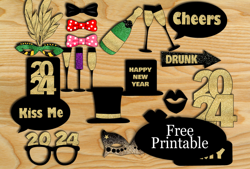 Free Printable New Year 2024 Photo Booth Props