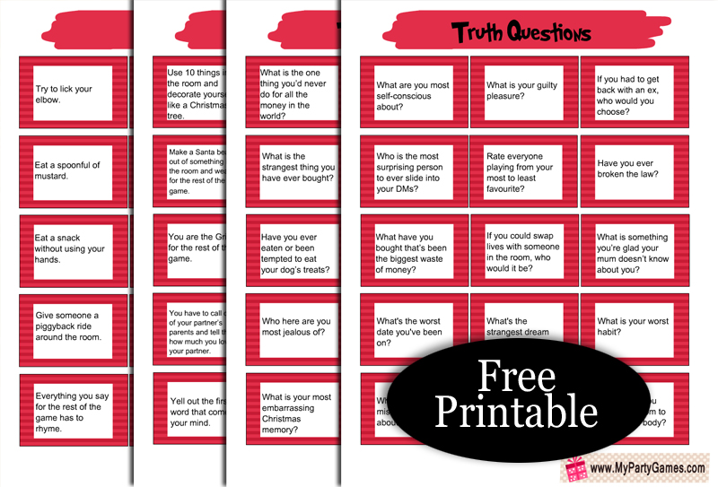 60 Free Printable Christmas Truth or Dare Cards for Adults