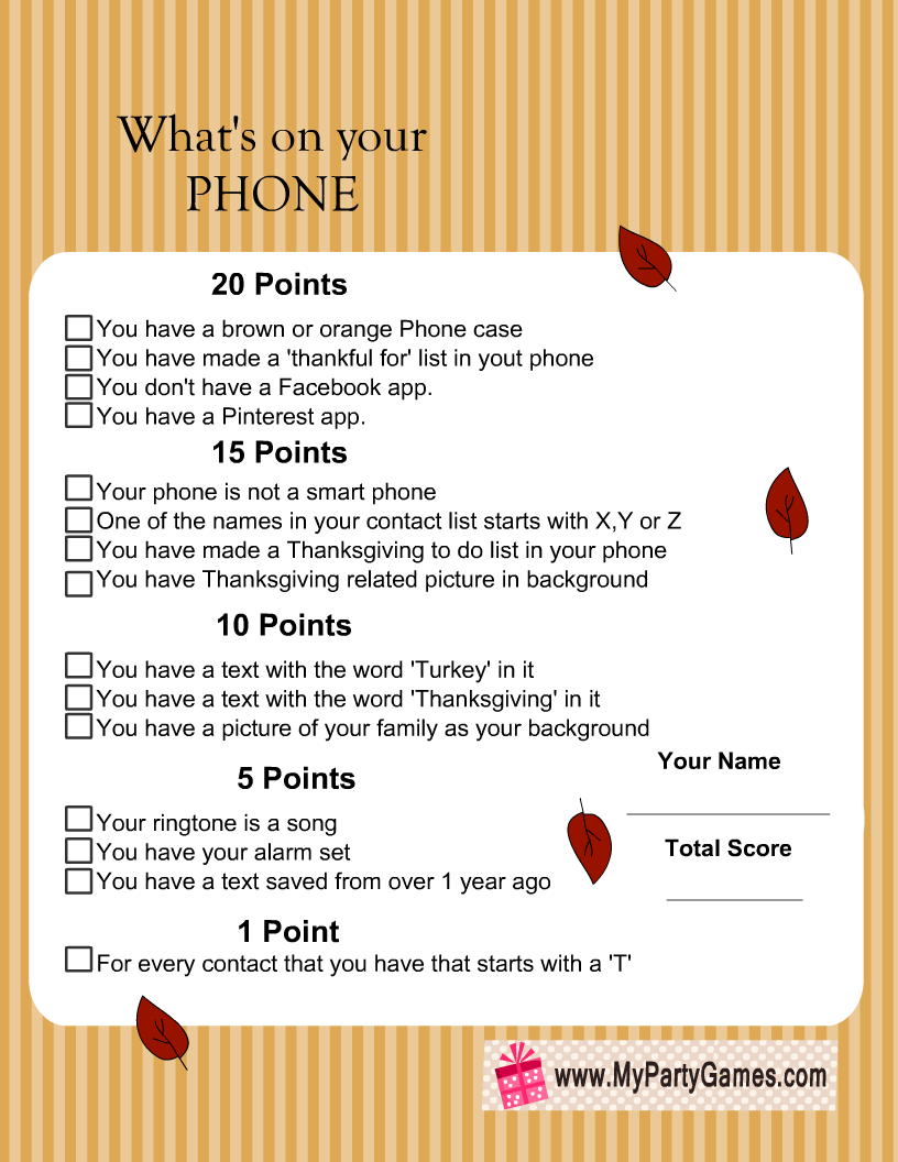 What's on your Phone game, Thanksgiving Version
