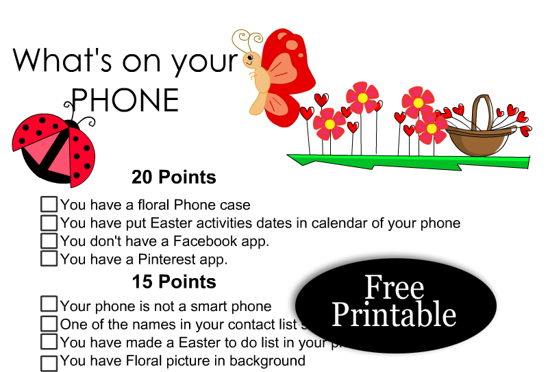 Free Printable What's on your phone game for Easter