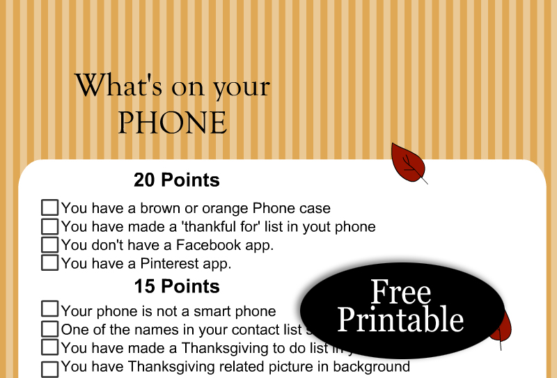 What's on your Phone? Free Printable Thanksgiving Game for Adults