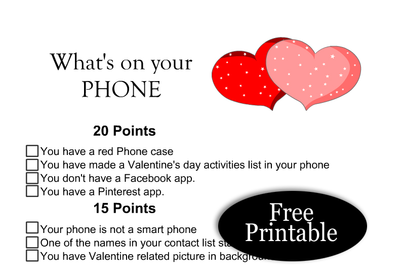 Free Printable What's on Your Phone Game for Valentine's Day