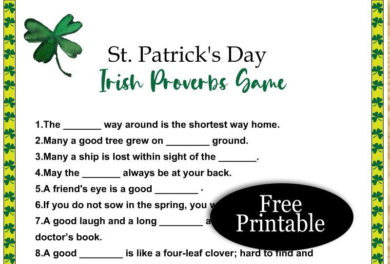 Free Printable Complete the Irish Proverb Game