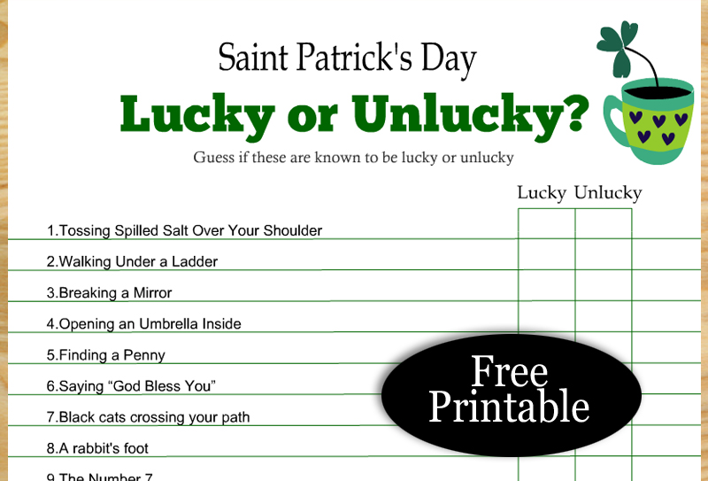 Free Printable Saint Patrick's Day Lucky or Unlucky Game